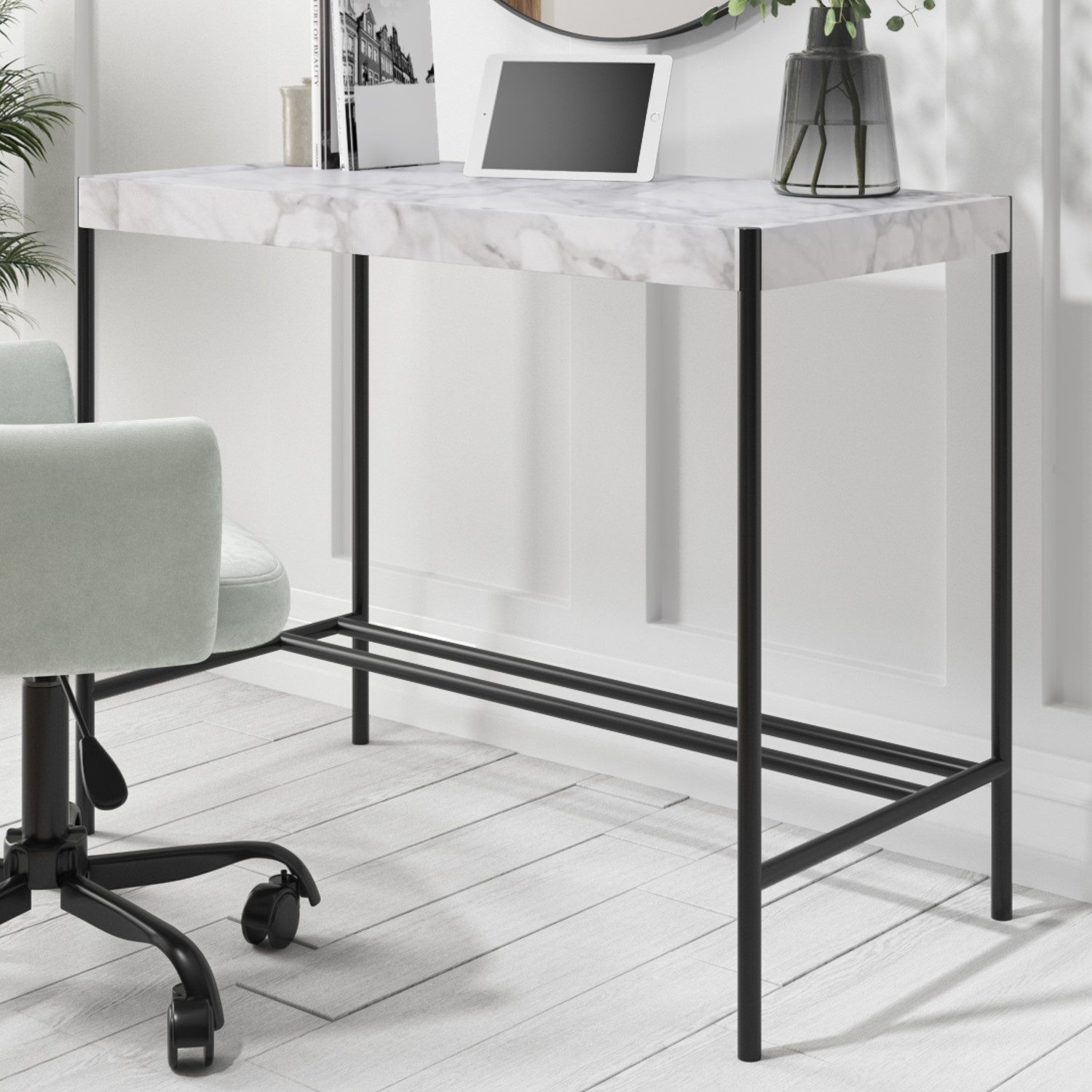 Read more about White marble & black velvet office desk and chair set roxy